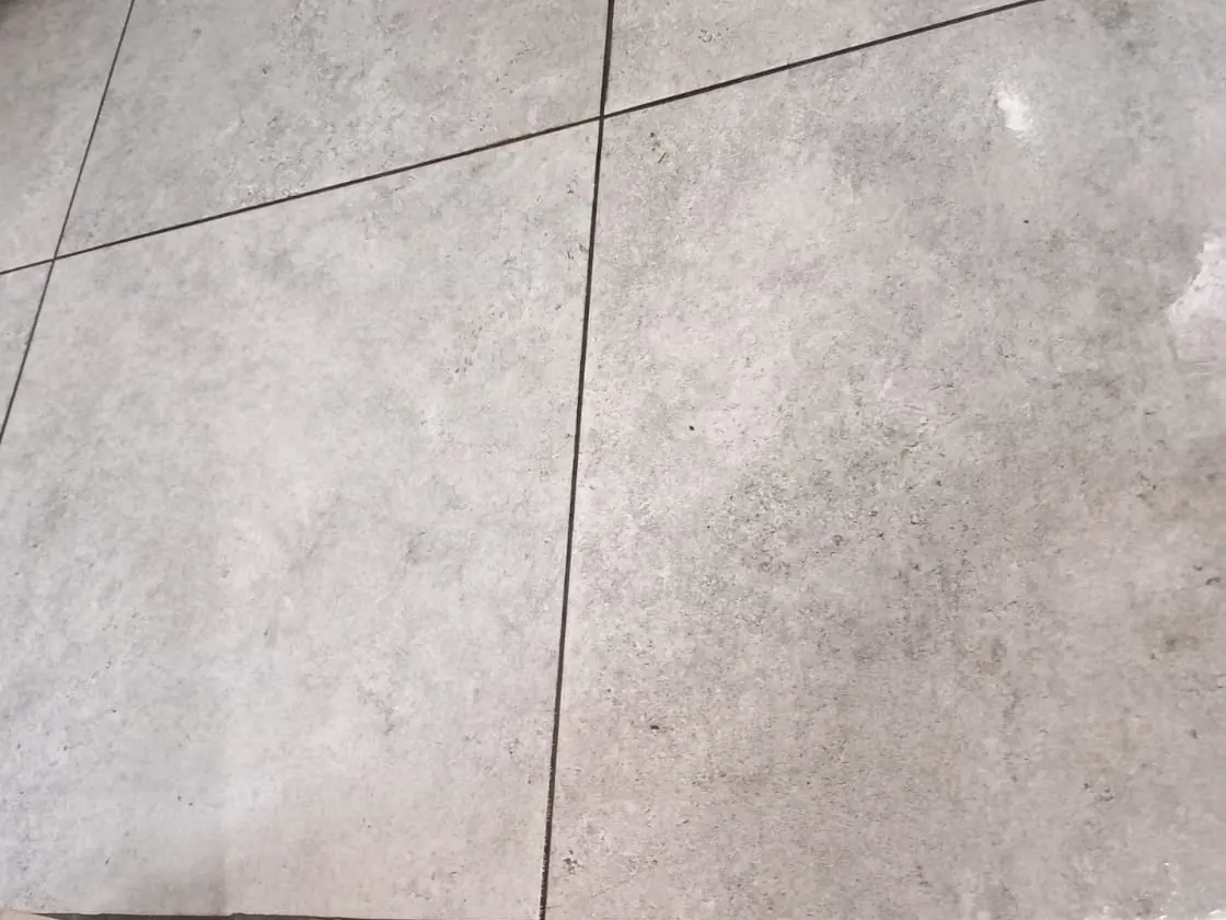 Očišćene podne pločice s vidljivim fugama nakon čišćenja